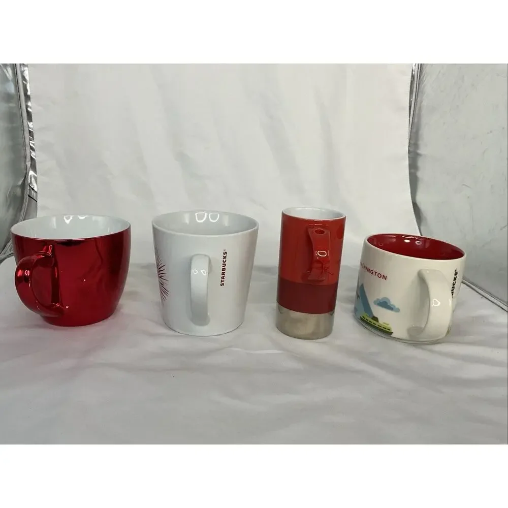 VTG STARBUCKS RED 4 MUG CUP LOT FIREWORK CHRISTMAS WASHINGTON - Picture 3 of 8